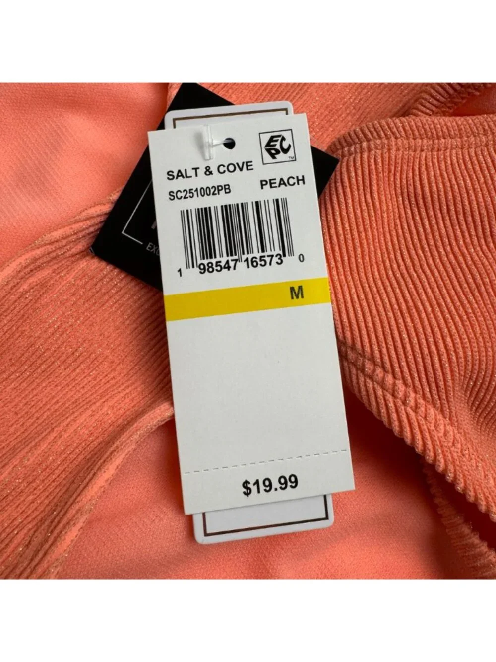 Salt + Cove NEW Bikini Bottom Juniors Med Peach Metallic Ribbed Beach Resortwear